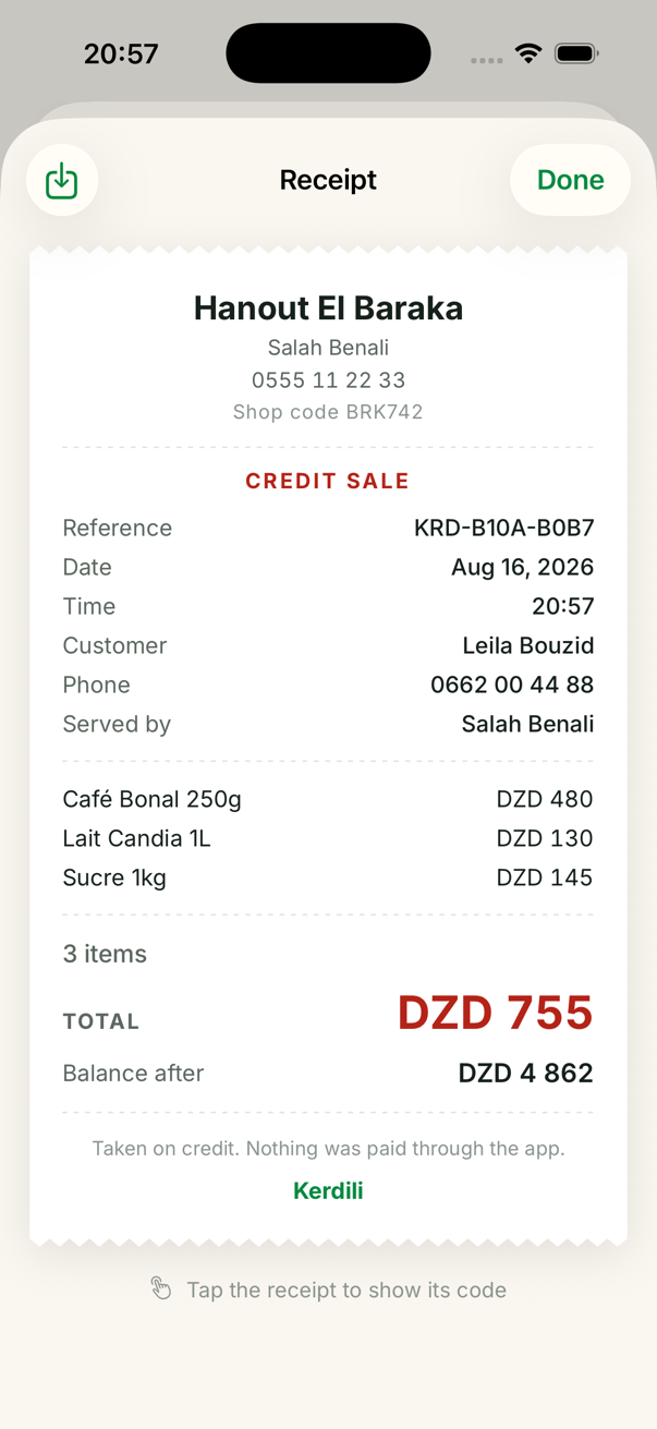 The receipt, reference KRD-B10A-B0B7